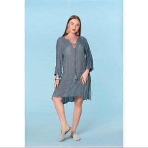 Denim Blue Lurex Tunic Swim Cover Up Size Medium